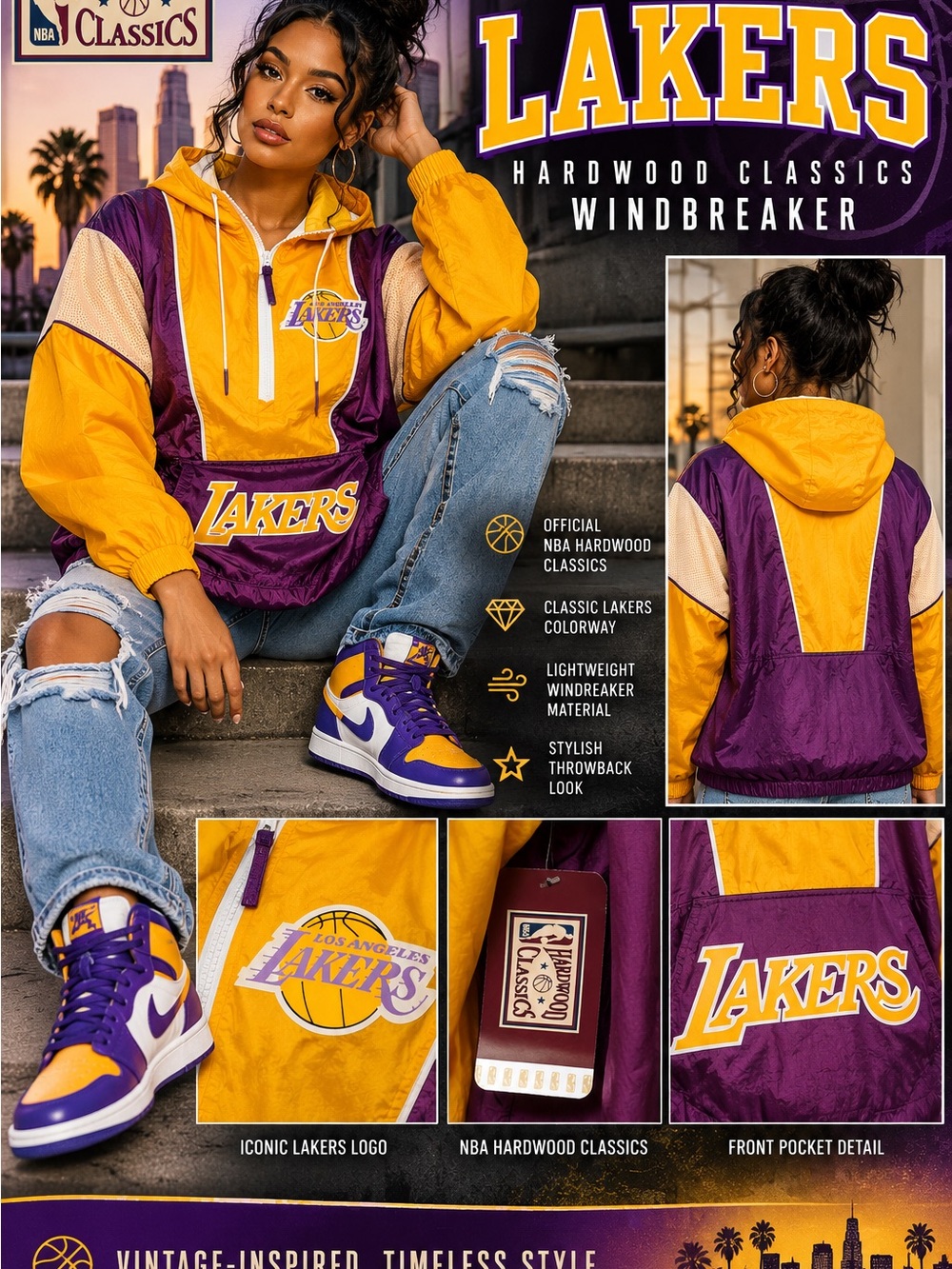 Los Angeles Lakers Mitchell & Ness Hardwood Classics Windbreaker 💜💛
